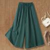 Women's Linen-Blend Wide Leg Pants, Elastic Waist Casual Culottes With Drawstring
