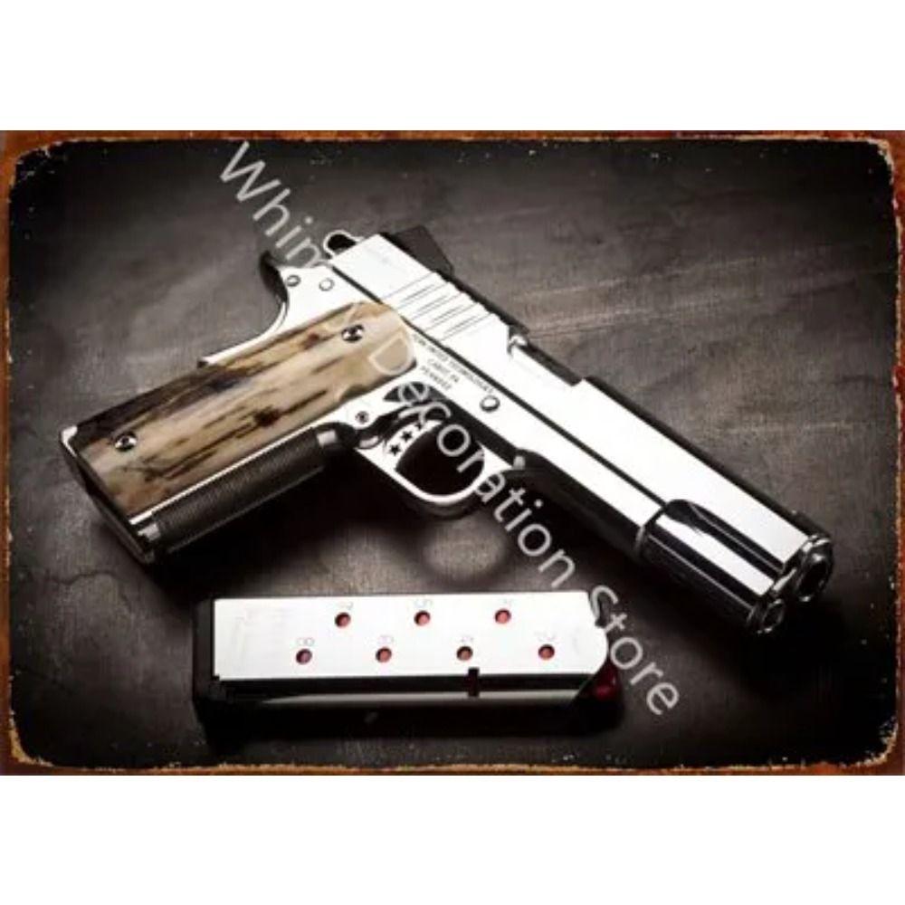 Retro Pistol Tin Sign Metal Wall Art for Home Bar Club Decor