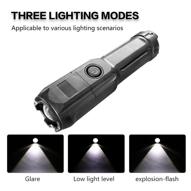 1PC Outdoor Multifunctional Strong Light Zoom Flashlight Portable Home Mini USB Rechargeable Flashlight