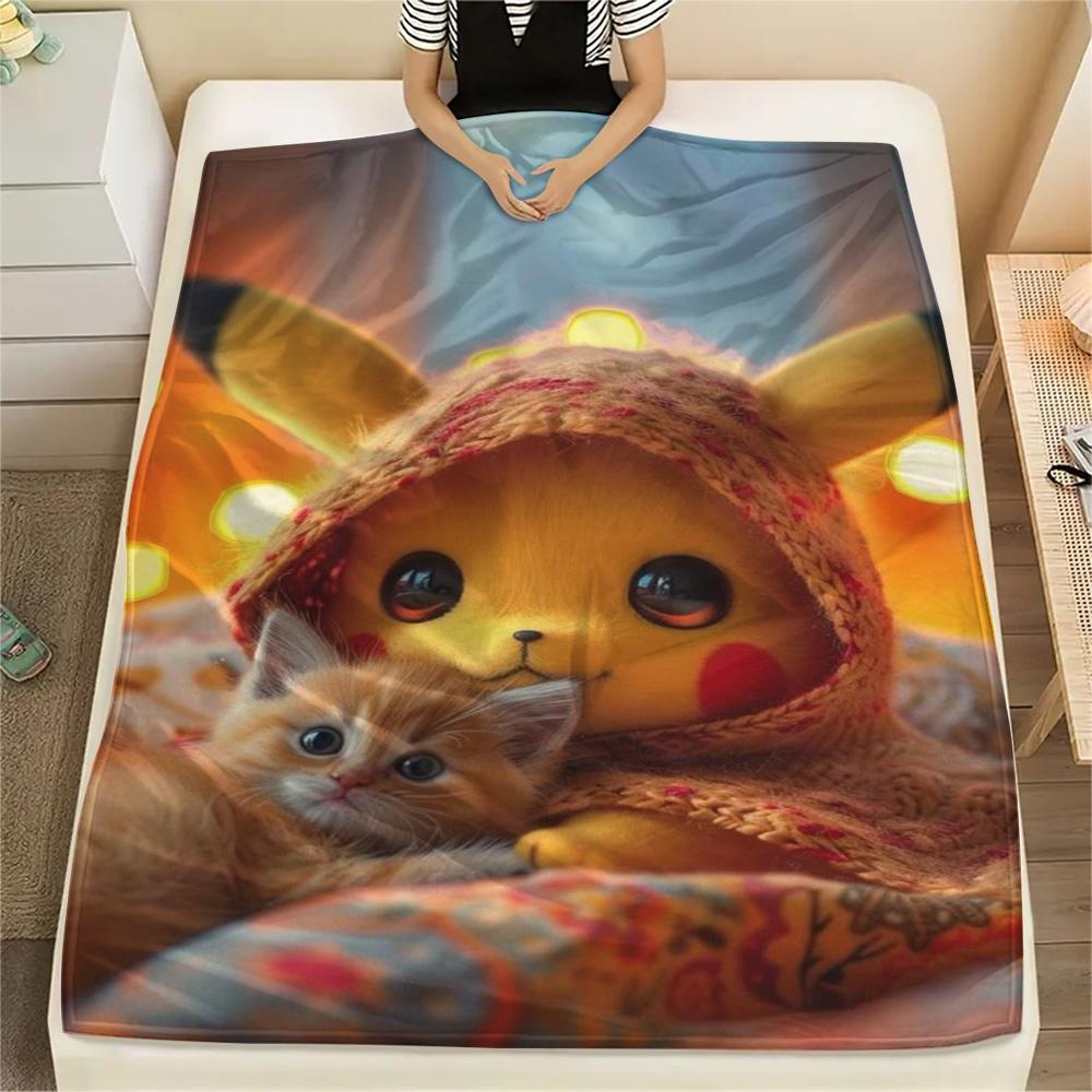 

Pikachu Printed Flannel Blanket Comfortable for Home Bed Sofa Picnic Travel.-TING 75x90cm