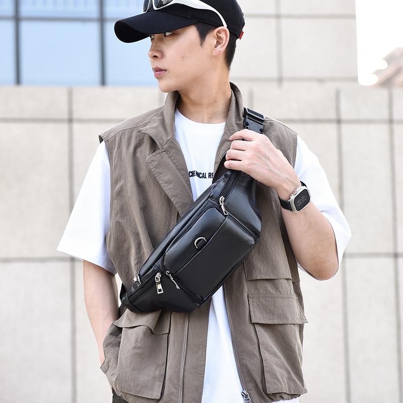 Men's Leather Waist Bag - Retro Fanny Pack, Sling Chest Bum Bag, Crossbody Hip Belt, Casual Fashion, Durable & Stylish