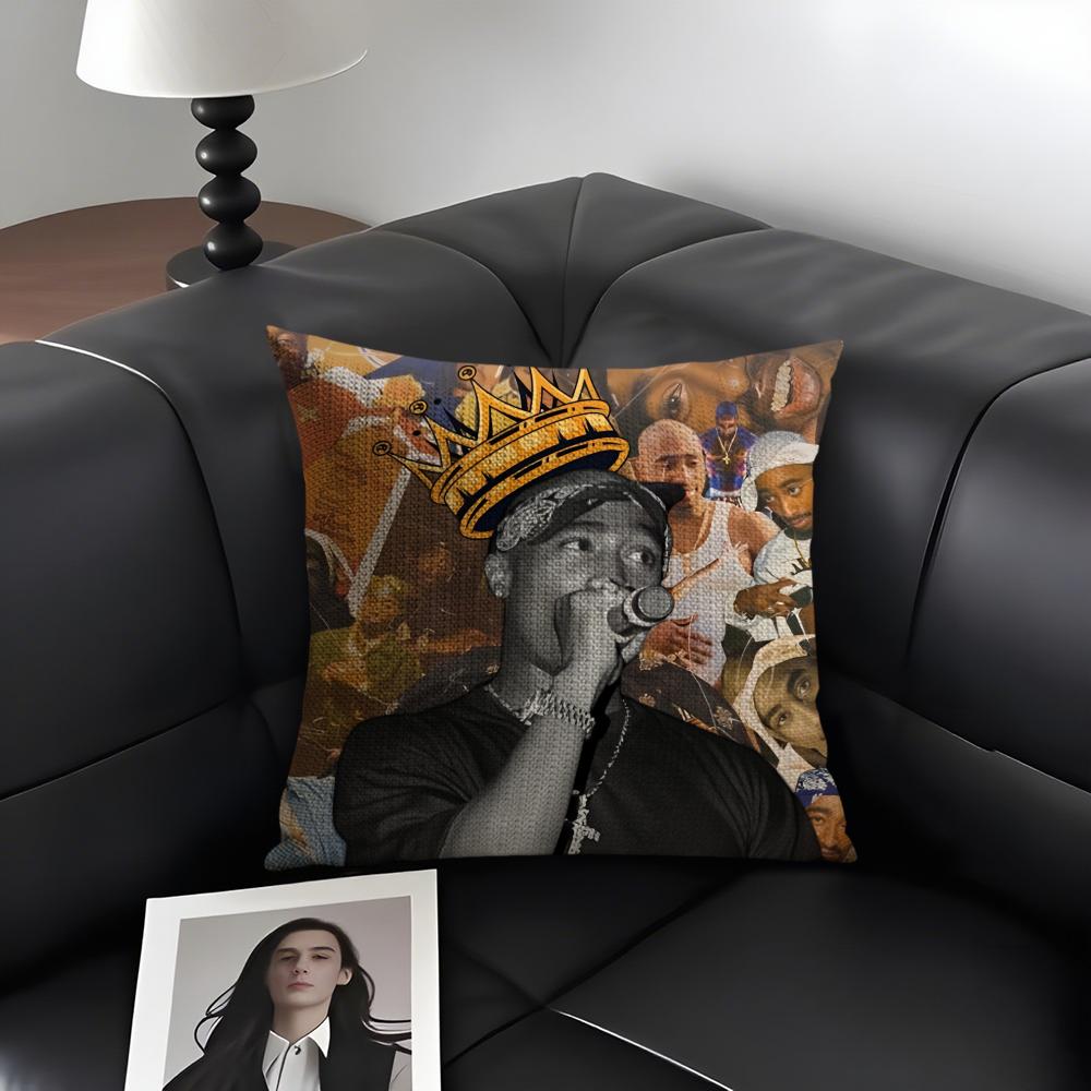 Rap 2Pac T-Tupac S-Shakur Cushion Cover Natural Linen Organic Fabric Double-Sided Printing Sofa Home Decor Gift Pillow Case