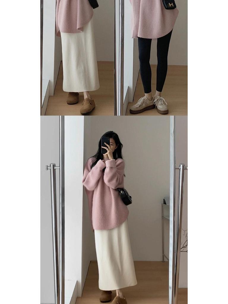 Women's Mid-Length Retro Split Knit Raccoon Velvet Sweater - Autumn/Winter