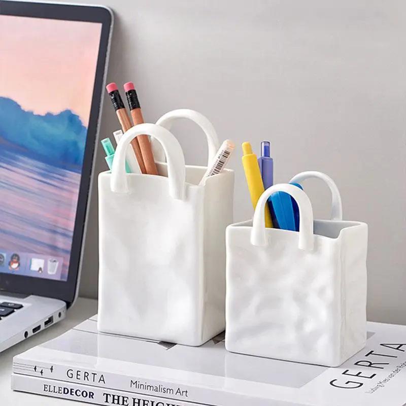 Handbag Shape Vase Modern Decorative White Vase Home Decoration Dried Flower Arrangement Table Decoration