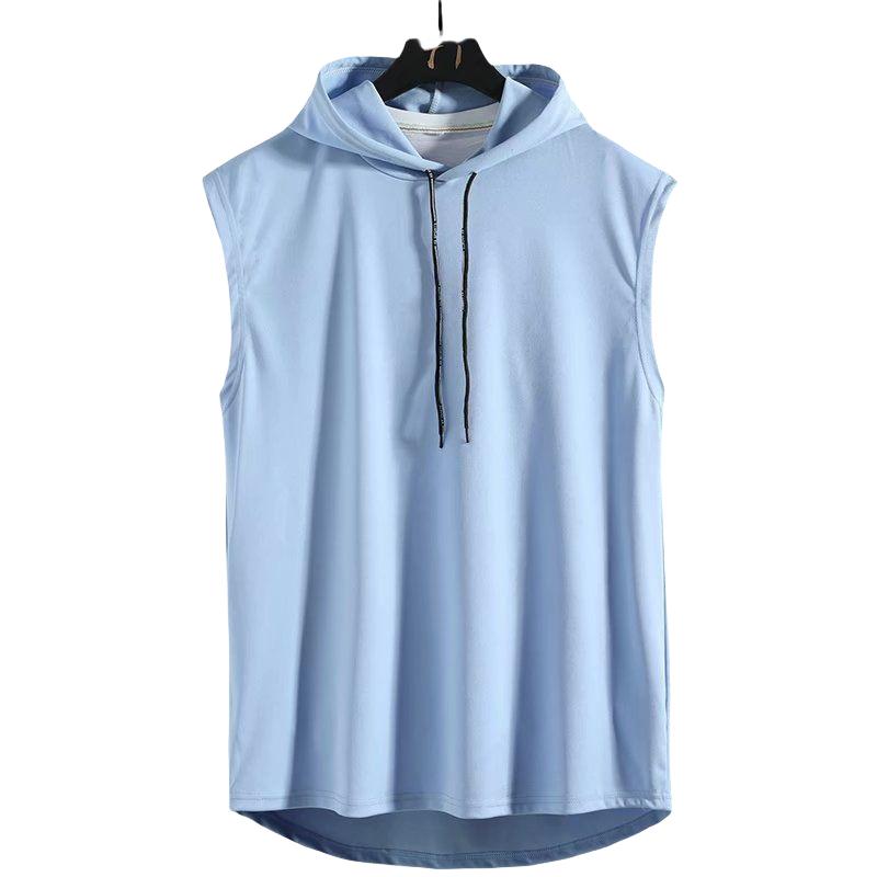 Men's Sleeveless Hooded Tank Tops Summer Gym Bodybuilding Fitness Sport Workout Singlet Solid Color Sports Vest