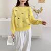 Damen Herbst/Winter Locker Gestrickter Pullover mit Blumenstickerei - Koreanischer Retro-Stil