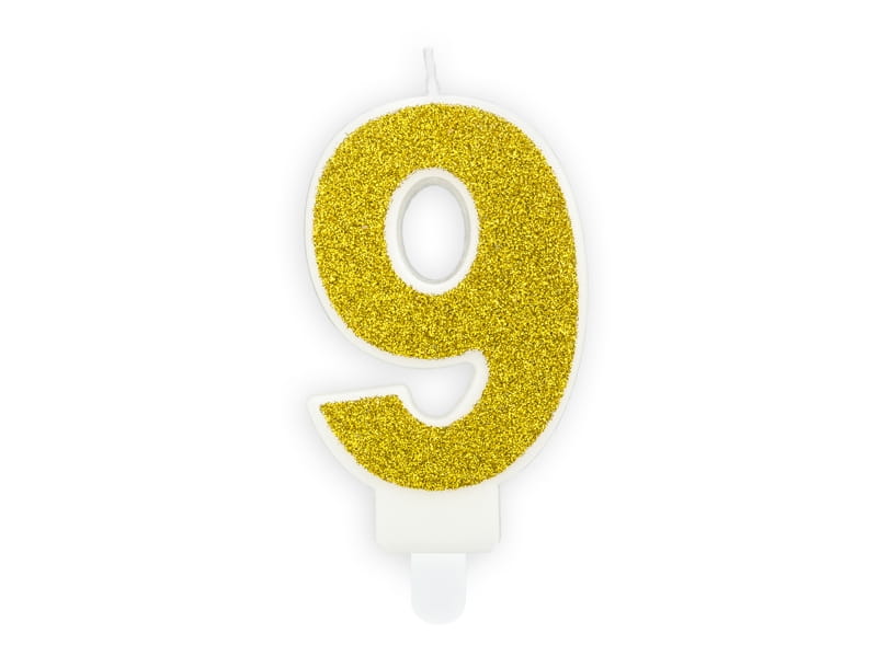 Świeczka Cyfra "9" Złota Brokatowa