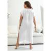 Plus Size Holiday Beach Cover Up Women Hook & Loop Contrast Color Deep V Neck Slit Dress