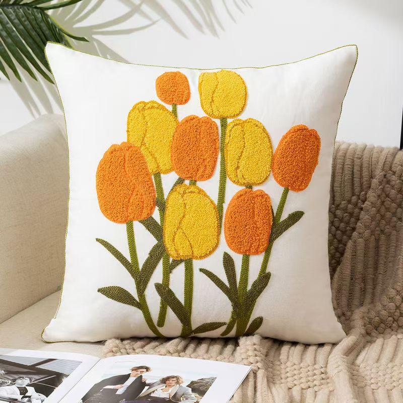45X45Cm Cute Throw Embroided Pillow Cover Light Luxury Nordic Flower Sofa Cushion Waist Cover Home Decorative Pillowcase