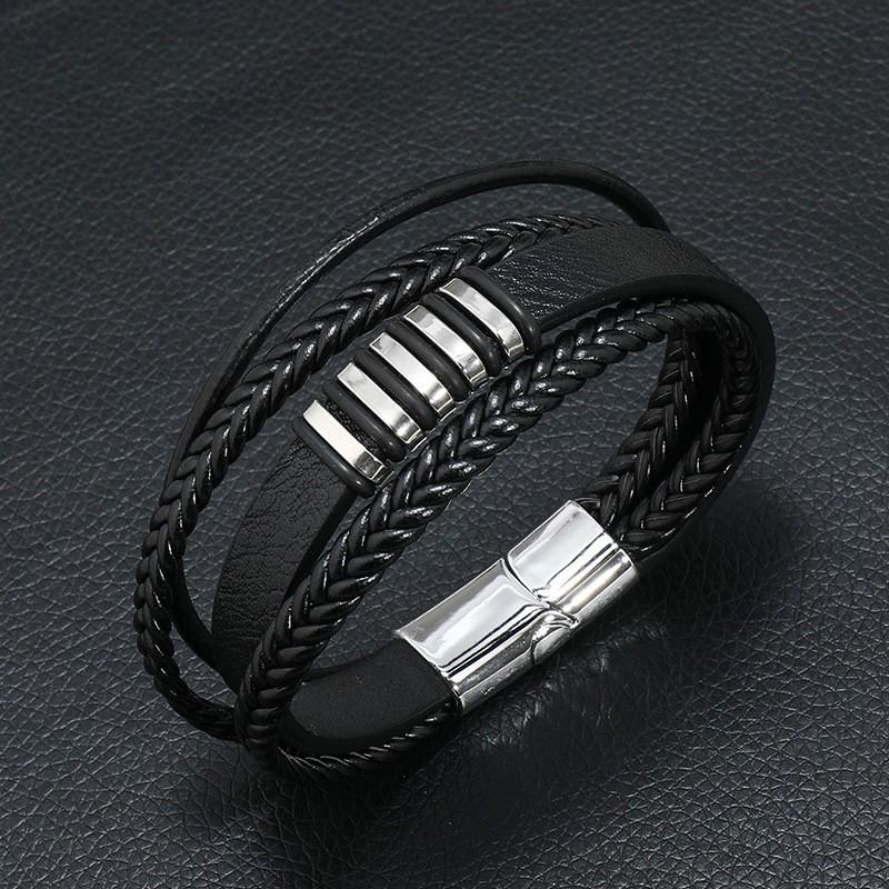 European-American Retro Style Zinc Alloy Multi-Layer Hand-Woven Men's Leather Bracelet.
