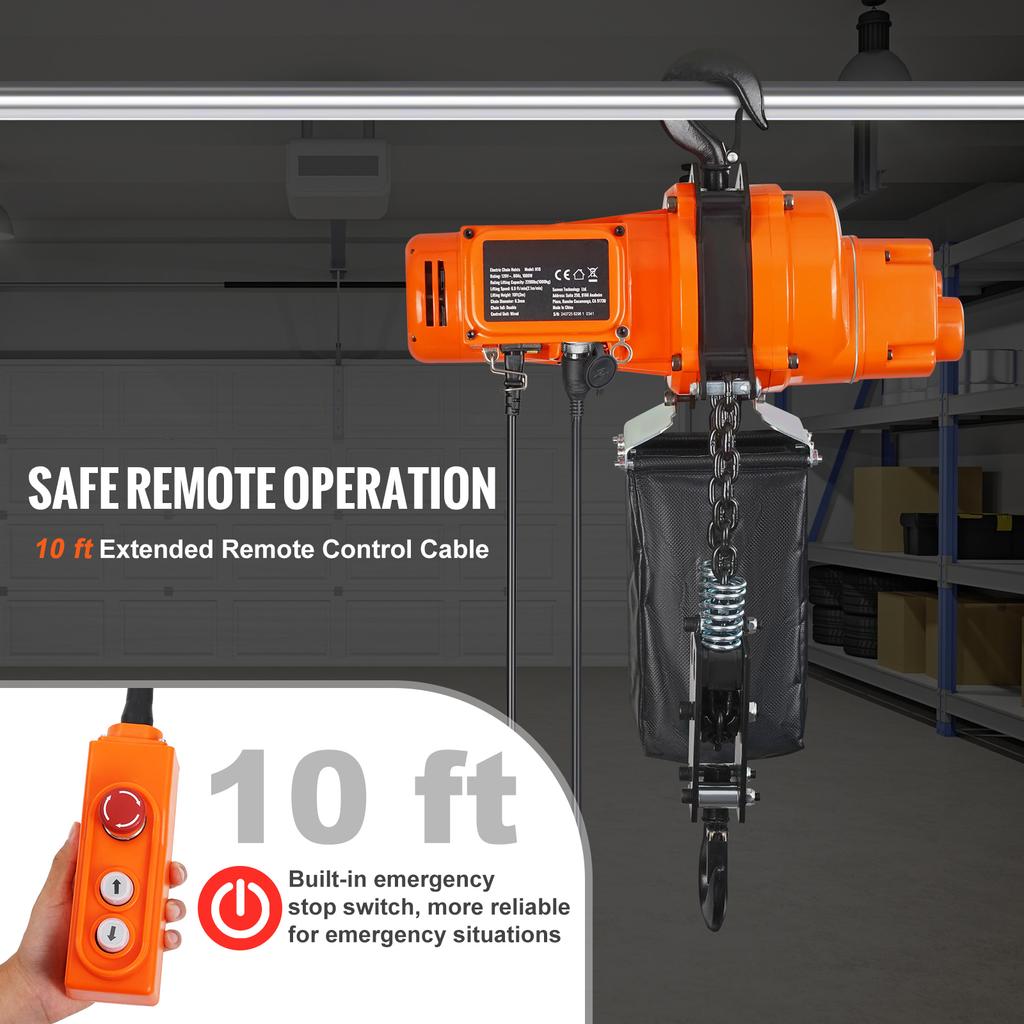 SucceBuy 2200 Lbs Electric Chain Hoist Single Phase Overhead Lifting Crane with Chain 10 Ft  Wired Remote Control for Garage