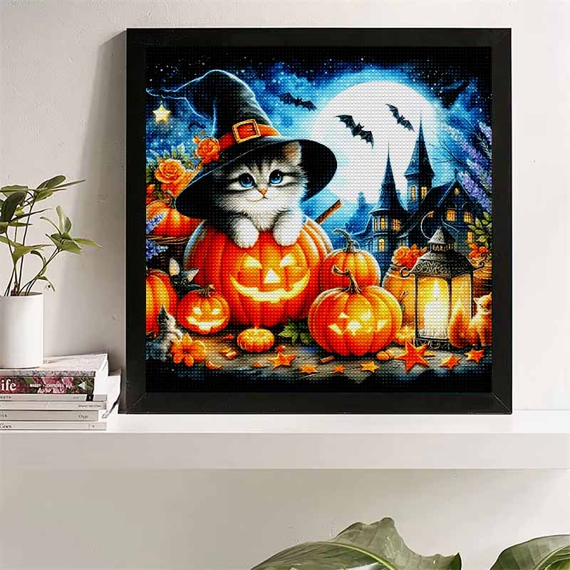 New Arrival 5D DIY Full Circle Diamond Painting "Halloween with Kittens" Embroidery Cross Stitch Home Decor Gift