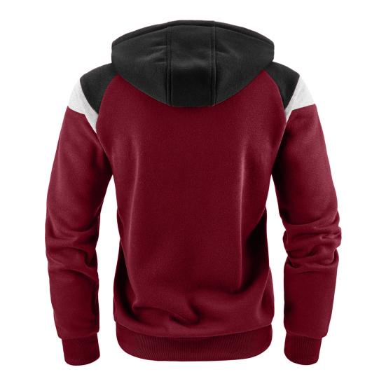 Men Autumn Coat Contrast Colors Hooded Hat Long Sleeves Pockets Warm Plush Drawstring Cardigan Spring Hoodie Coat for Daily Wear