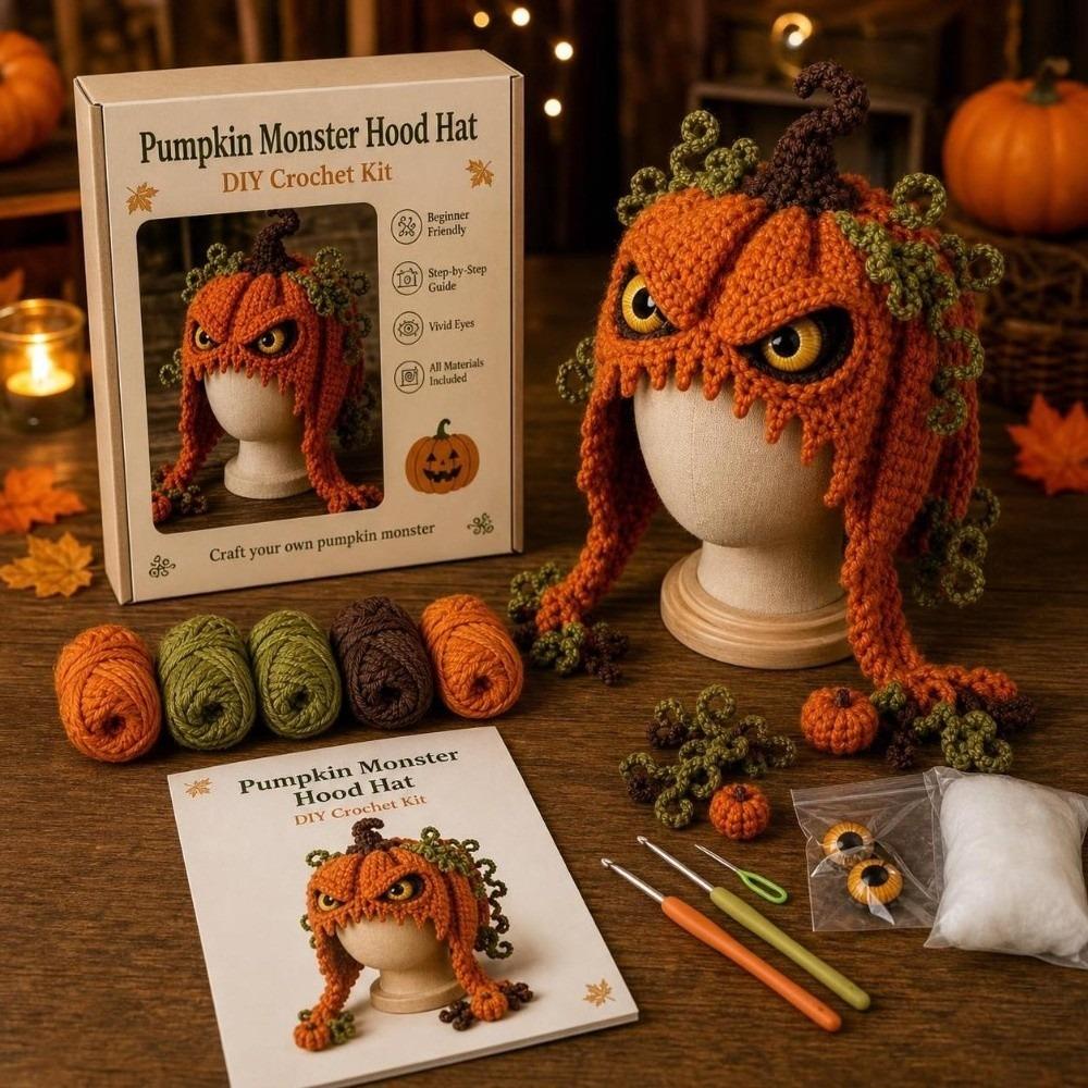 With Step-by-Step Guide Hood Hat Crochet Kit Animal Hood Hat Crochet Kit  for Adults&Kids Gift