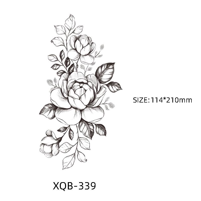 Waterproof Black & White Sketch Flower Half Sleeve Tattoo Stickers