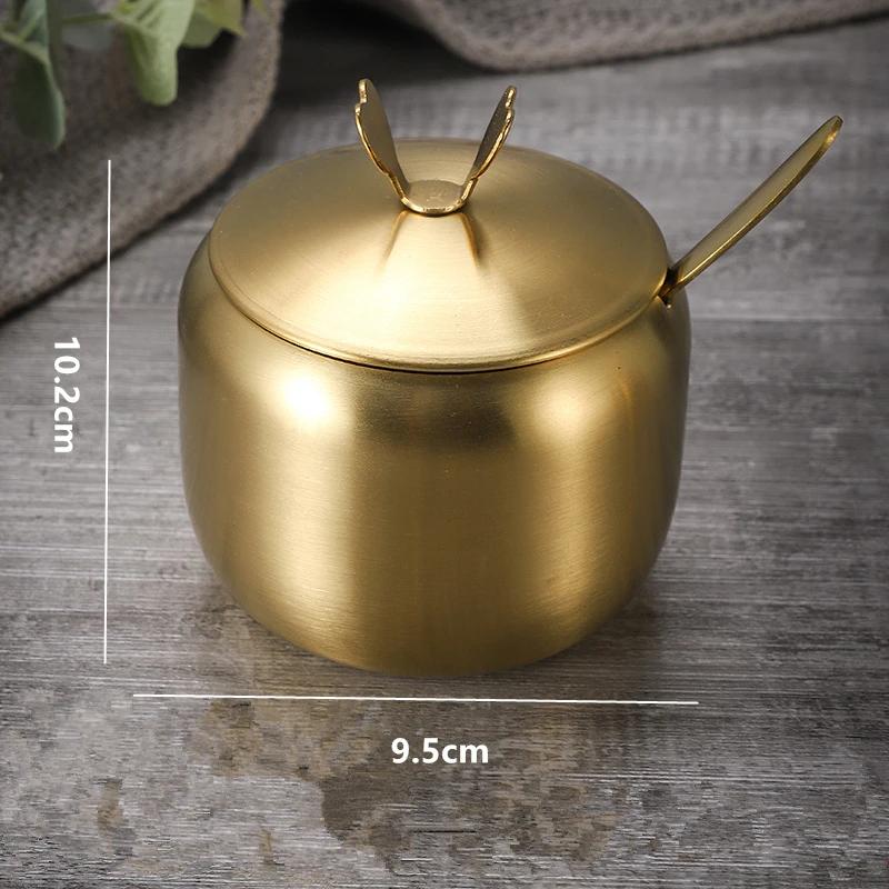 Stainless Steel Seasoning Jar Gold Silver Sugar Bowl With Lid Chili Oil Salt Pepper Jar Seasoning Bottle Box Kitchen Tool