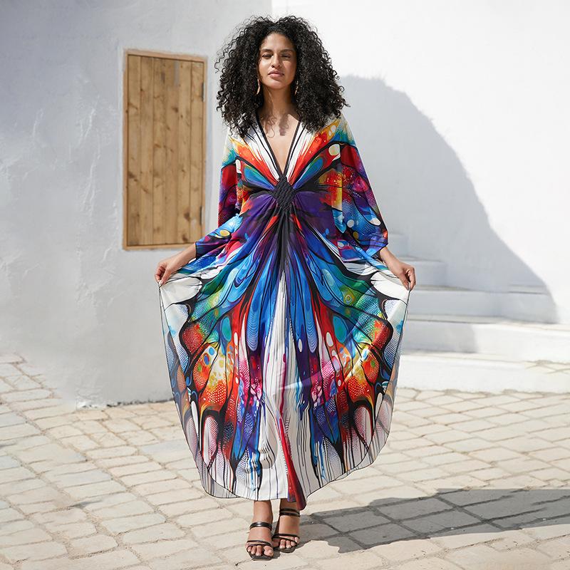 European & American Plus Size Printed Beach Cover-up Dress