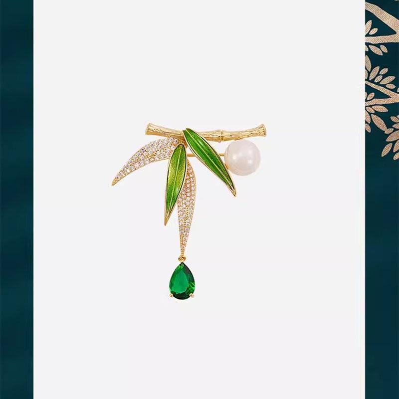 

Chinese-style Bamboo Brooch, High-end Women s Retro Pearl Corsage, Elegant Anti-glare Brooch Coat