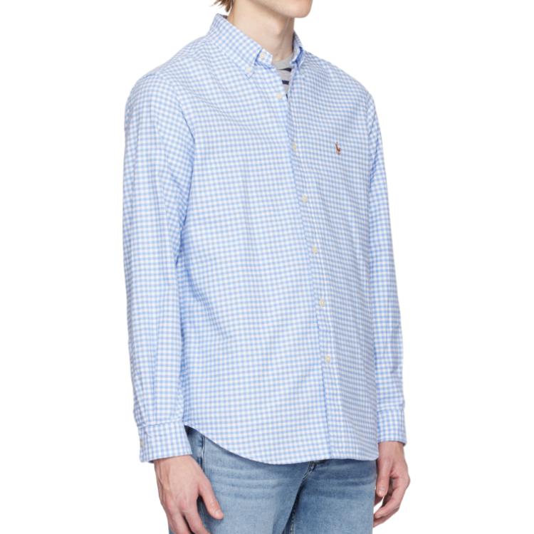 Polo Ralph Lauren SS24 Checkered Button-Down Long Sleeve Shirt Men shirts Blue 710906612-004