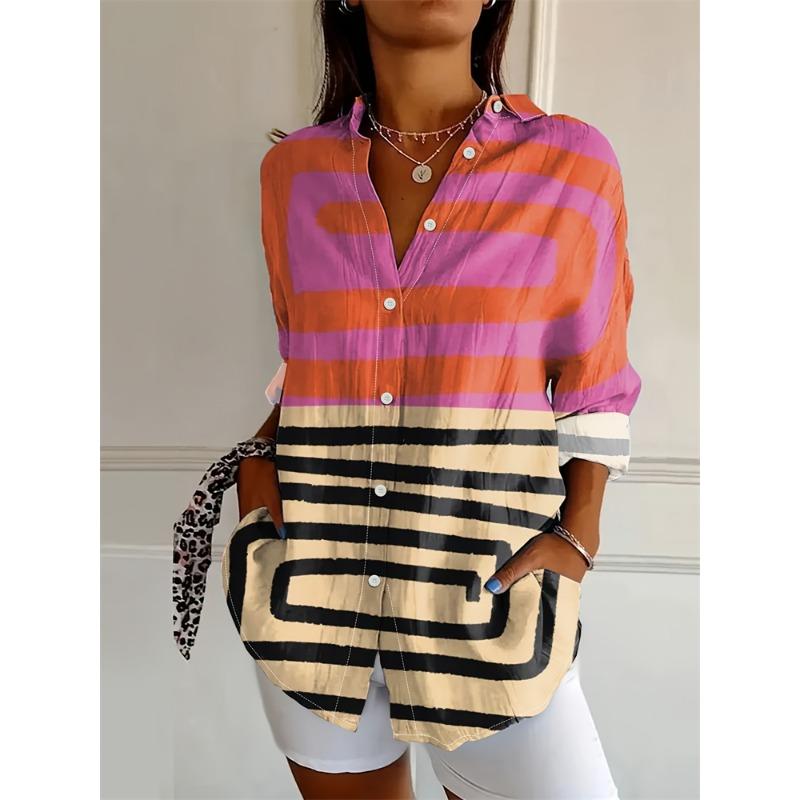 Autumn Women's Casual Long Sleeve Shirt Beautiful Flower Print Travel Lapel T Shirt Elegant Single Breasted Tops Long Shirt