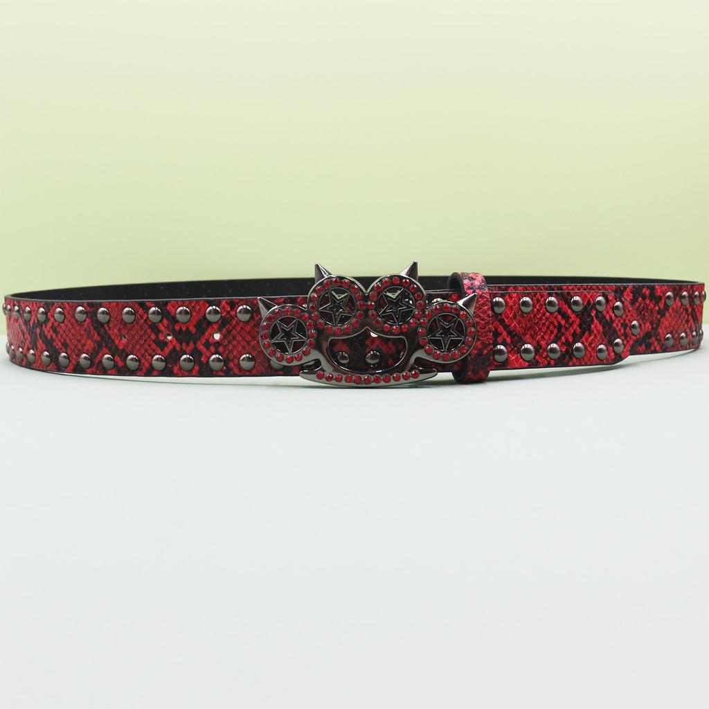 Rhinestone Tiger Claw Buckle Belt - Y2K Punk Rivet Women's Snake Skin Belt