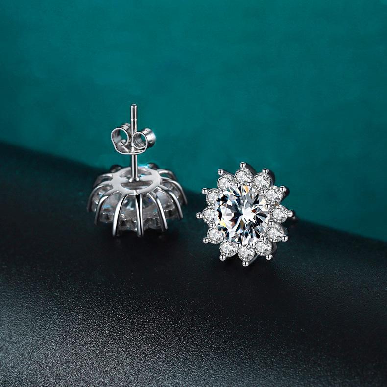 925 Sterling Silver D Color Moissanite Sunflower Stud Earrings - Student Gift