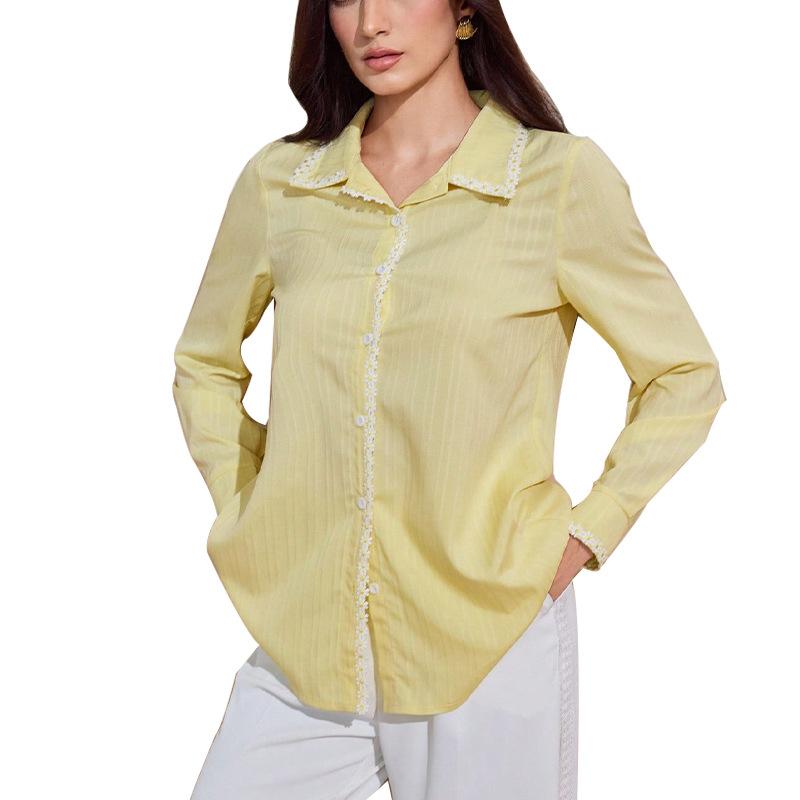 

Элегантная кружевная рубашка с длинными рукавами, однотонный кардиган-топ S жёлтый