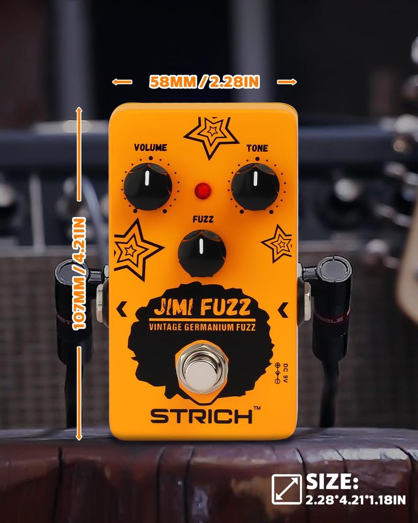 STRICH Jimi Fuzz Guitar Pedal Compact Electric Guitar Mini Fuzz Classic Sound Control True Bypass for Electric Guitar Orange Volume/Tone/Gain
