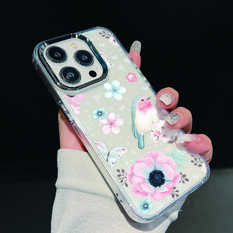 Plating Retro Flowers Pattern Case For iPhone 16 15 14 Pro Max Plus 12 13 Pro 11 Electroplating Lens Frame Clear Cover