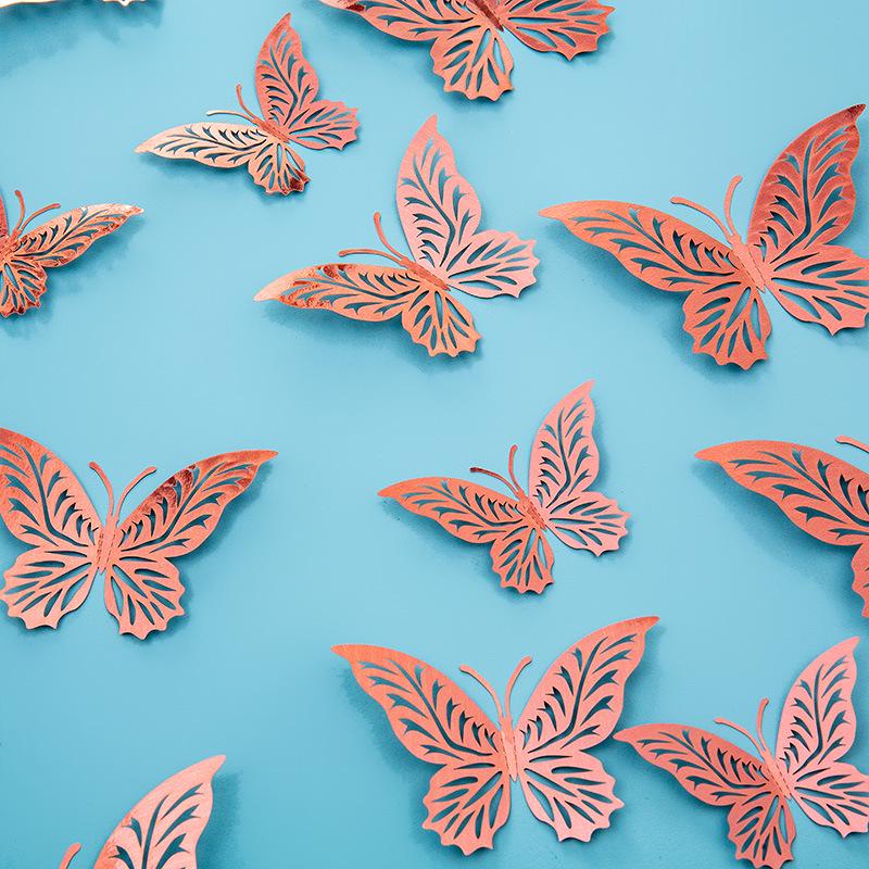 3D Imitation Metal Butterfly Wall Decor Stickers - Hollow Design for Living Room