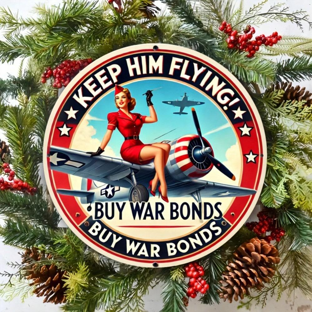 WWII War Bonds Metal Sign Patriotic Wall Art Home Office Decor 20x20