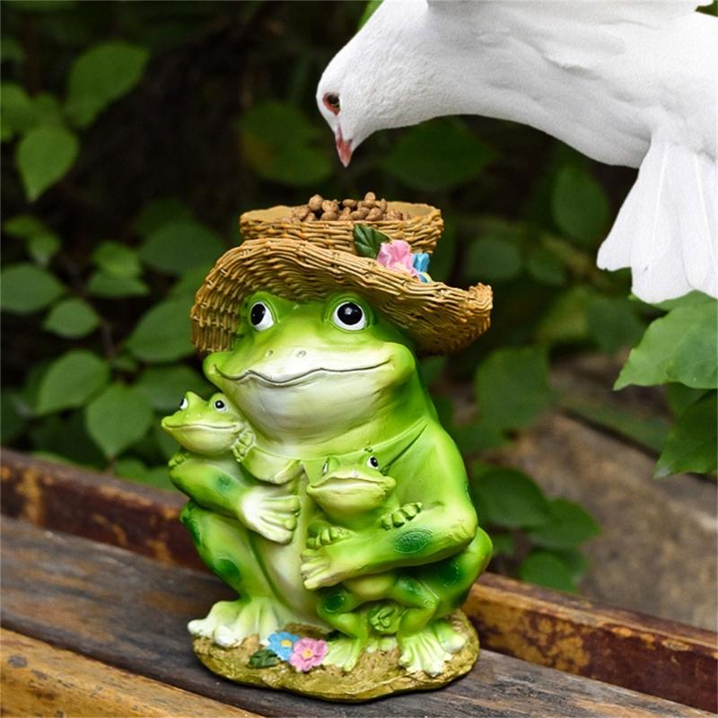 Frogs Statue Bird Feeder Resin Figurine for Garden and Terraces Outdoor Backyard Decorative Statue Bird Feeding Station