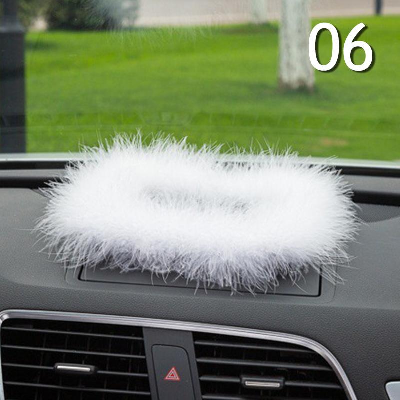 INS Decor Pink/White Feather Pearl Car Anti-slip Mat Console Ornament Storage Pad Cute Auto Accessories Female Car Interior