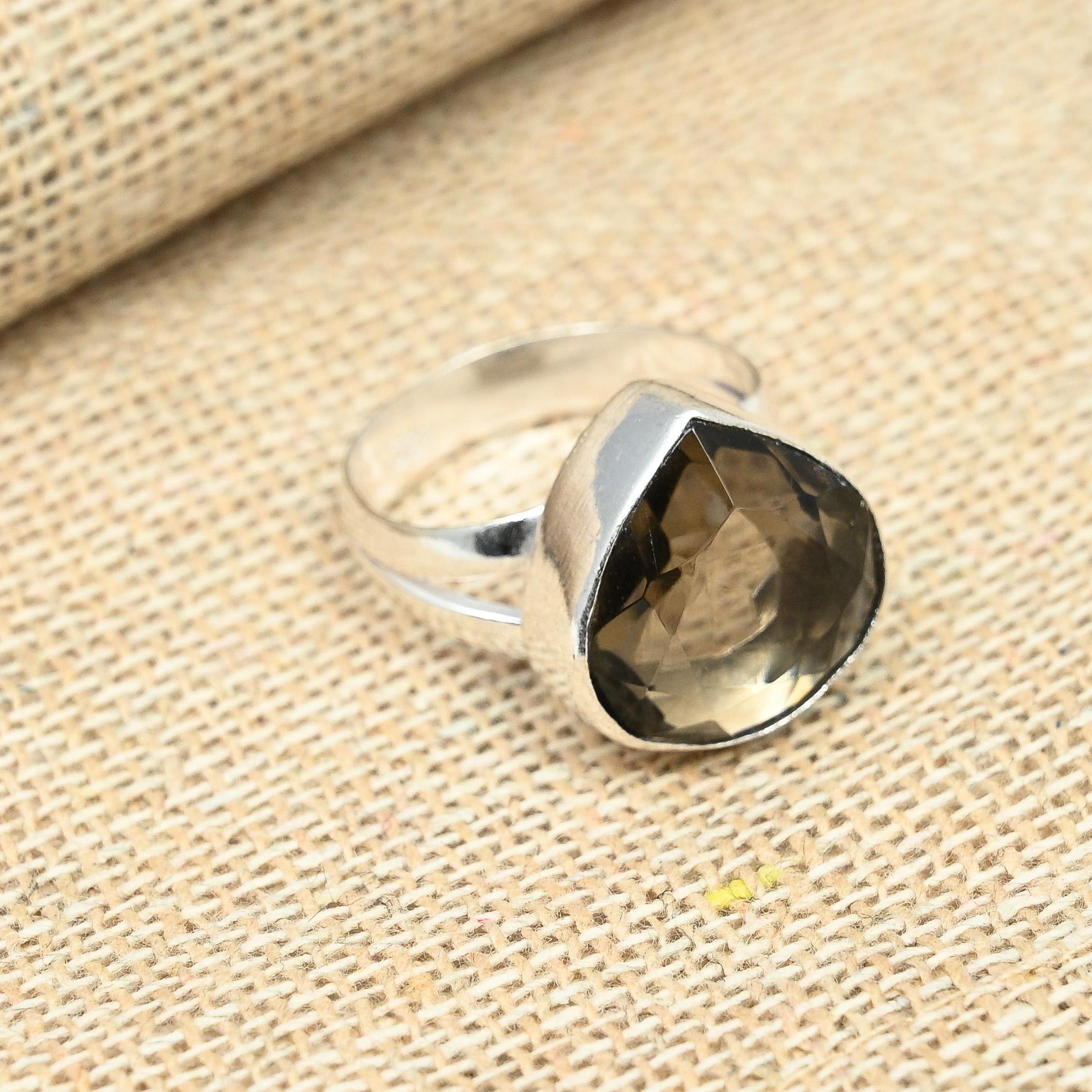 

Великолепный дымчатый топаз, драгоценный камень, кольцо из стерлингового серебра 925 пробы, женские украшения ручной работы 9.5 коричневый