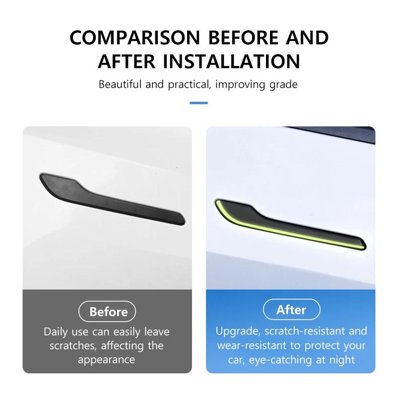 För Tesla Model 3 Model Y Skyddsklistermärke Dörrhandtagsskydd Bilstyling Tillbehör Bilklistermärke Ljusande Handtagskit