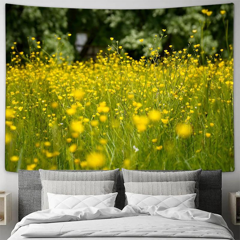 Arazzo con Campo di Fiori Gialli Decorazione Artistica per Soggiorno Camera da Letto