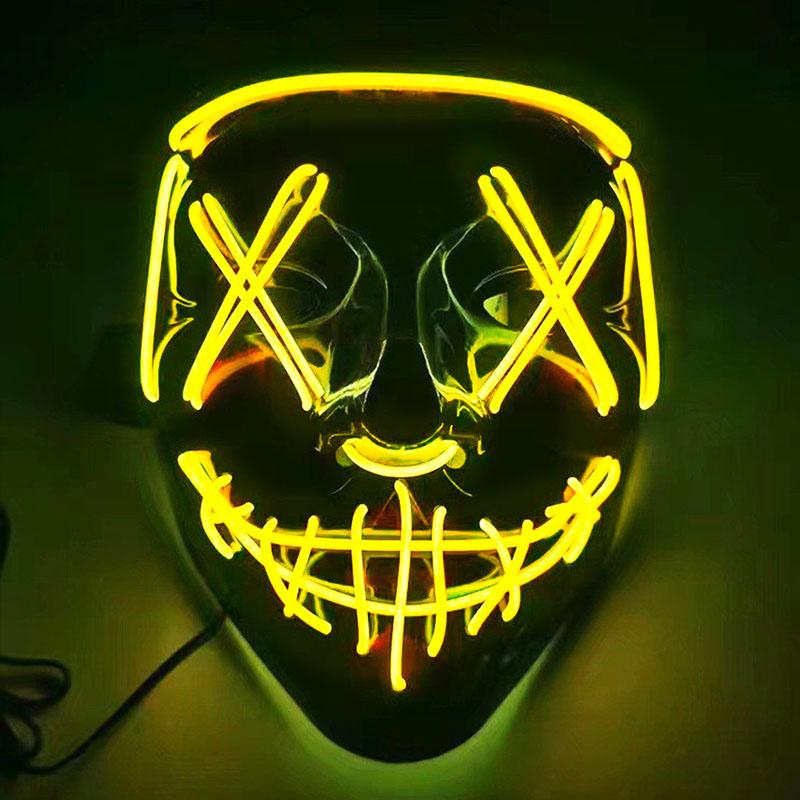 

Светодиодная светящаяся черная маска V-образной формы для вечеринки на Хэллоуин, повседневная маска холодного света, маска ужасов на Хэллоуин, маска светящаяся для танца призраков на Фестивале призраков 1 жёлтый