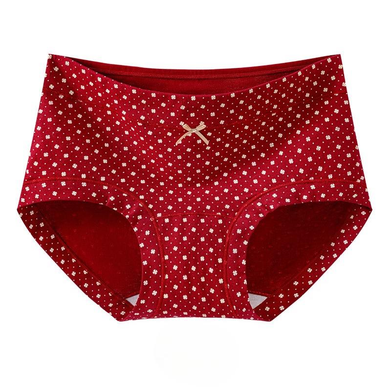 Women's Spring and Autumn Floral Pure Cotton 10A Antibacterial Extended Crotch Skin Friendly Hip Mid Waist Flat Angle Briefs