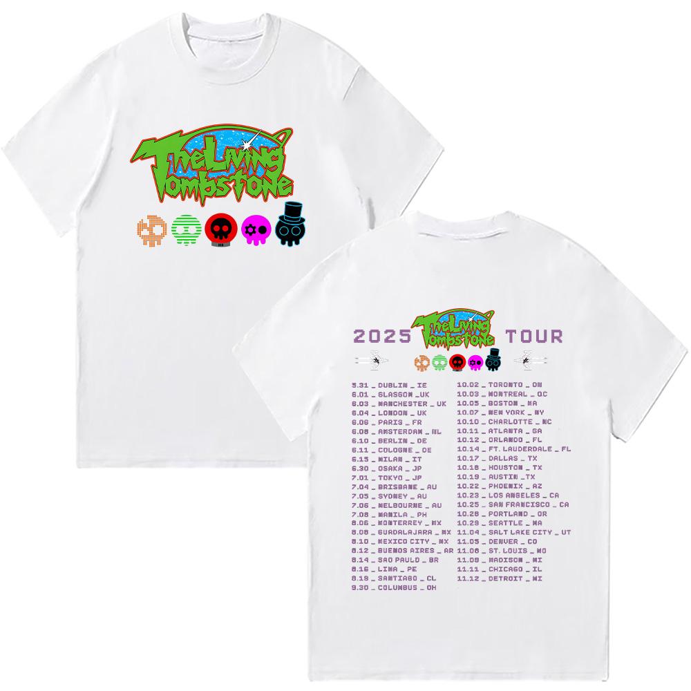 The Living Tombstone 2025 Tour T-shirts Summer Cotton Top Vintage Tees Graphic T Shirts Hip Hop Harajuku Women Men Clothing