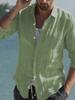 Men's Cross-Border Linen Spring and Summer Beach Long Sleeve Solid Color Casual Shirt Daily Shirt