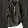 Women Cotton and Linen Top Button Down Blouse Ladies Tops Stand Collar Solid Women's Blouse Long Sleeve Casual Shirt Loose Tops