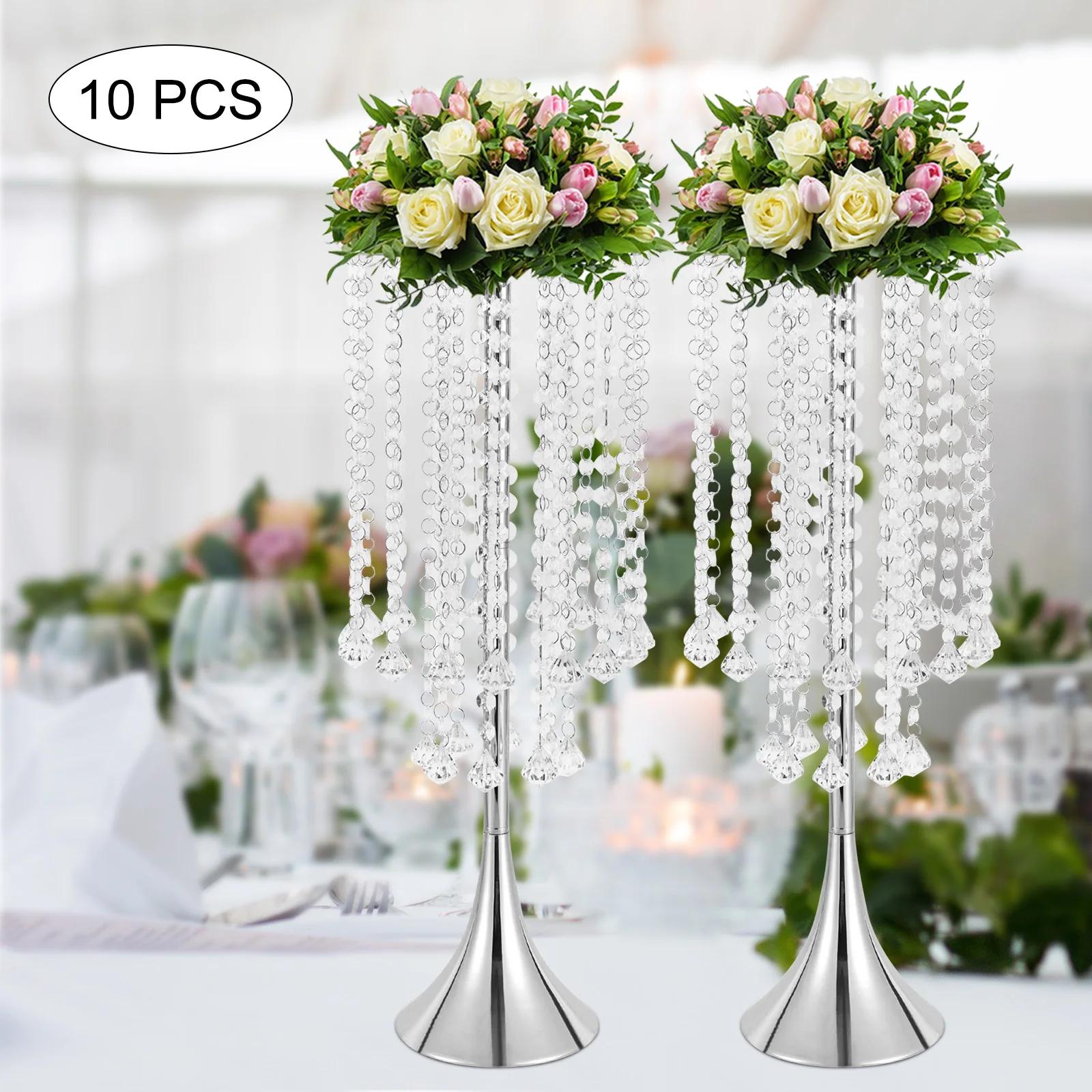 10PCS Tall Silver Flower Stand, 21.9in Elegant Crystal Wedding Centerpiece Floor Vase, Metal Flower Holder for Wedding & Party серебряный