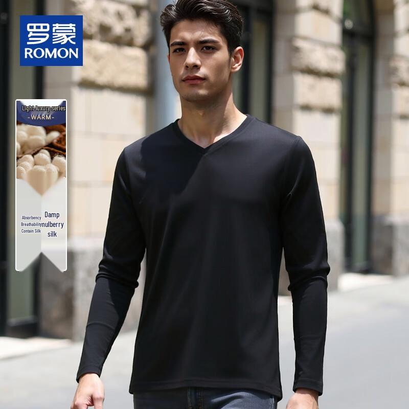 ROMON Men s V-Neck Long Sleeve Modal Silk Blend T-Shirt 2XL