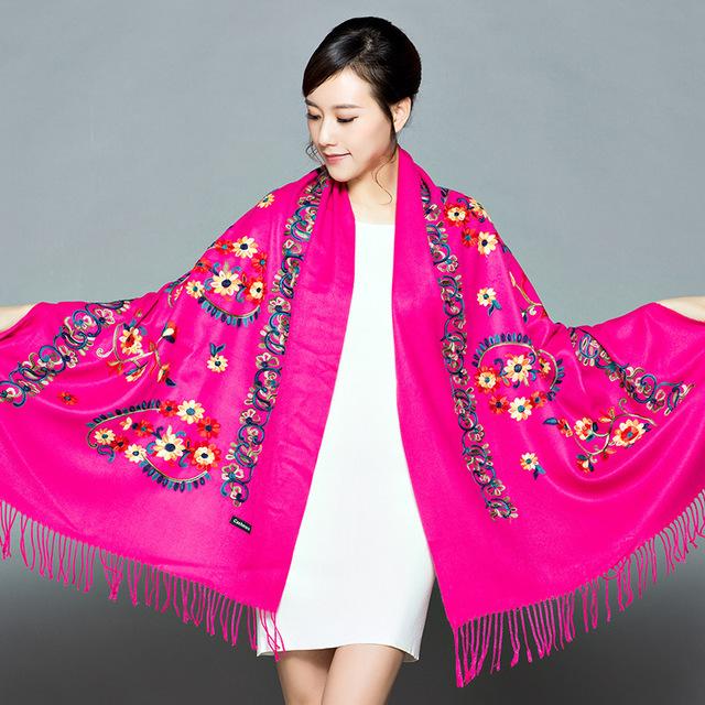 New Arrival Shawl Autumn Winter Scarf Embroider Flower Scarf Shawl Fringed Scarves Women Scarf Designer Bufanda Mujer