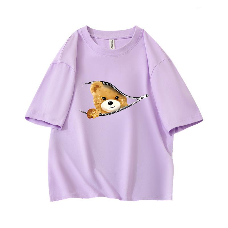 

Y2K Cute Peeking Teddy Bear Oversized Short Sleeve O Neck T Shirt Graphic Print 100 Cotton 2000s Women Tops clothes Summer 4XL