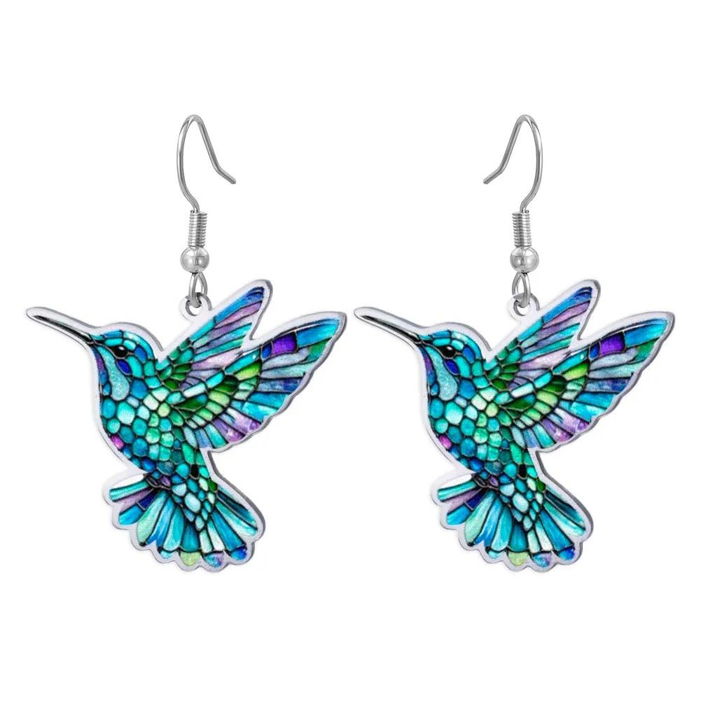 Set de Broche y Collar de Colibrí Colorido con Diseño de Pájaro en Acero Inoxidable, con Pendientes Resistentes al Descoloramiento y Anillo de Gancho