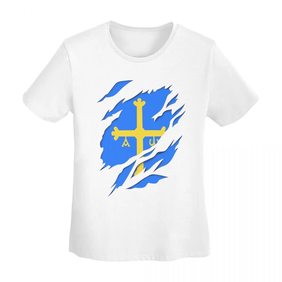 

Spain Asturias Flag And Coat Of Arms TShirt Women Short Sleeve T Shirts Round Neck Clothes Cotton Summer Tees Streetwear S
