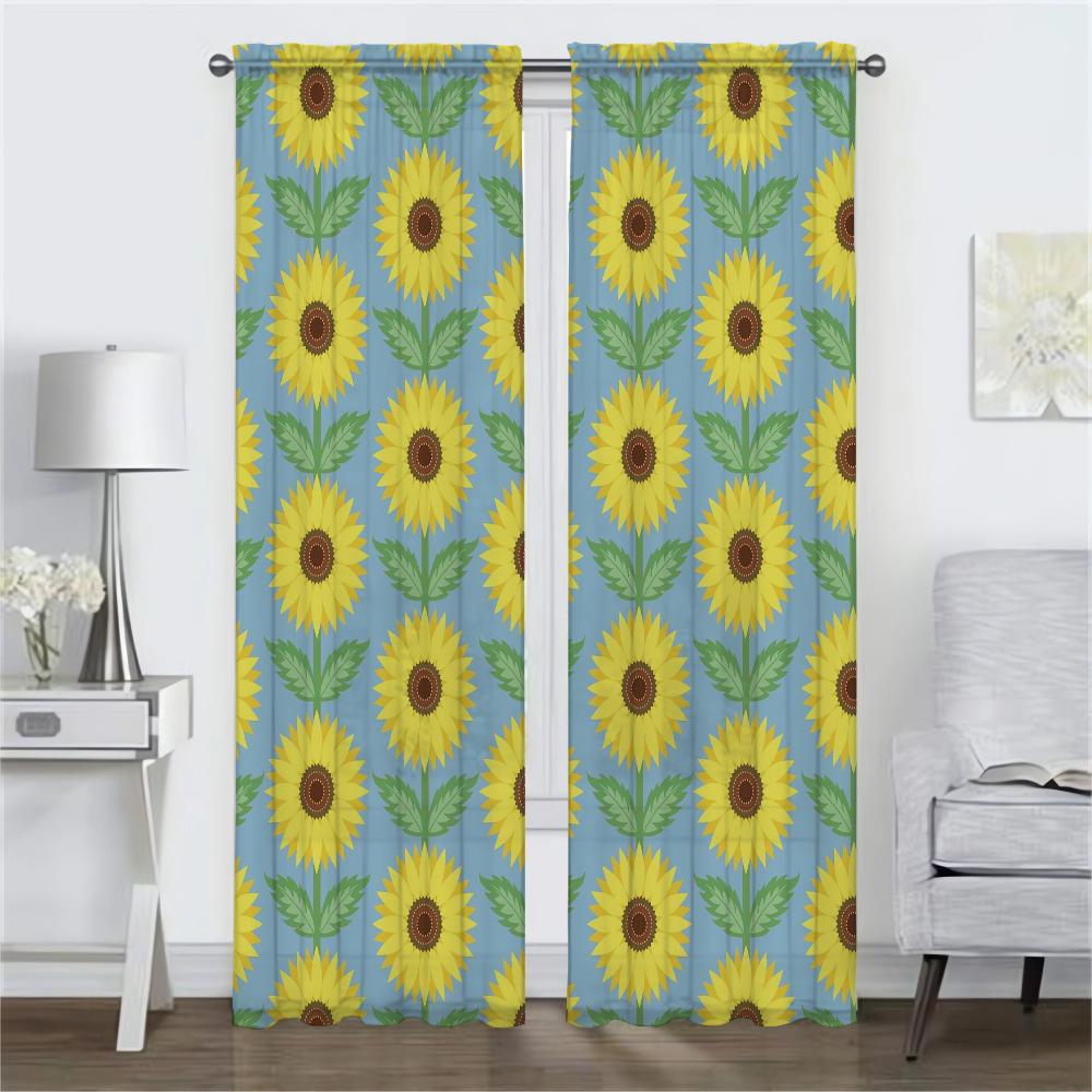 Blackout Curtains for Living Room Pumpkin Sunflower Print Shades Tulle for Bedroom Home Interior Curtains 2 Pieces Partition