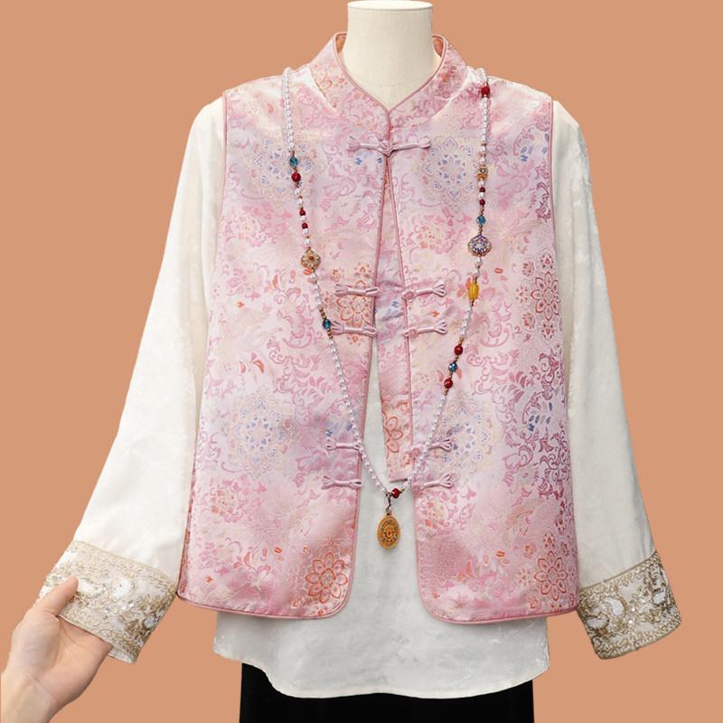 

Floral Print Spring Vest: Fashionable Shawl for Middle-Aged and Elderly Women 5XL (150-165 jin)