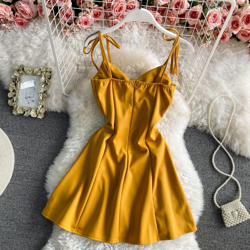 Summer Silm Backless Slip Dress A- line V Neck Dress